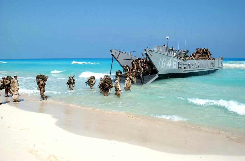 U.S. Marines Disembark a Landing Craft Utility Ship