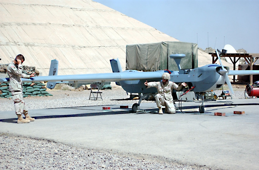 Hunter Unmanned Aerial Vehicle pre-flight maintenance