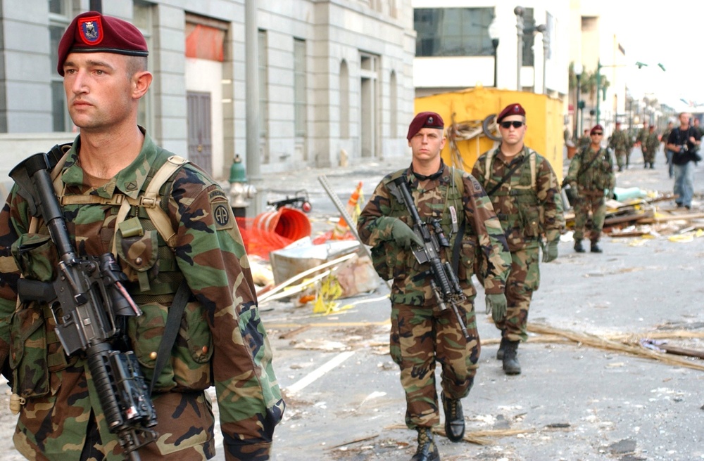 Paratroopers conduct their first presence patrol in New Orleans