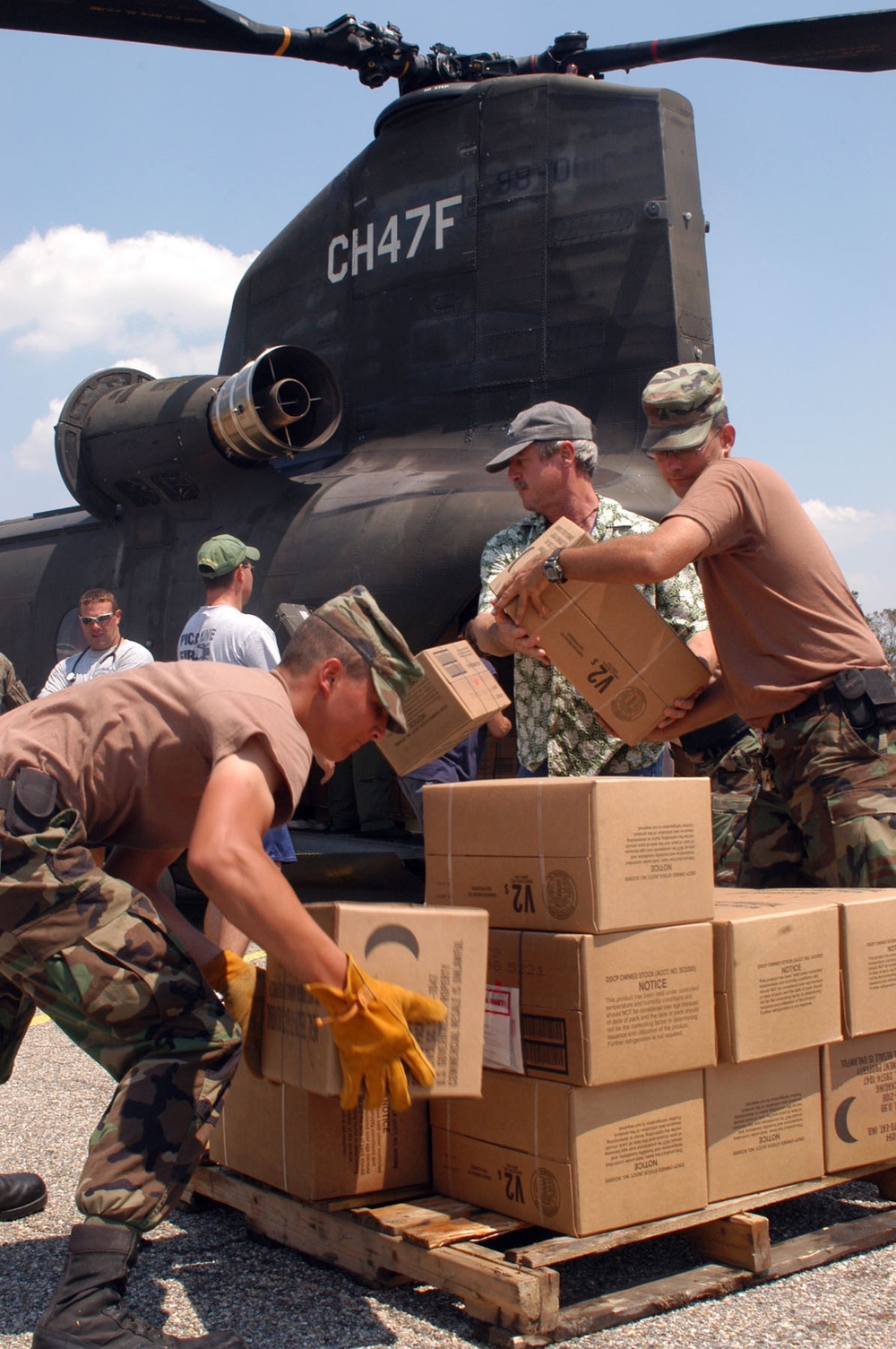 Army National Guard Soldiers unload MREs