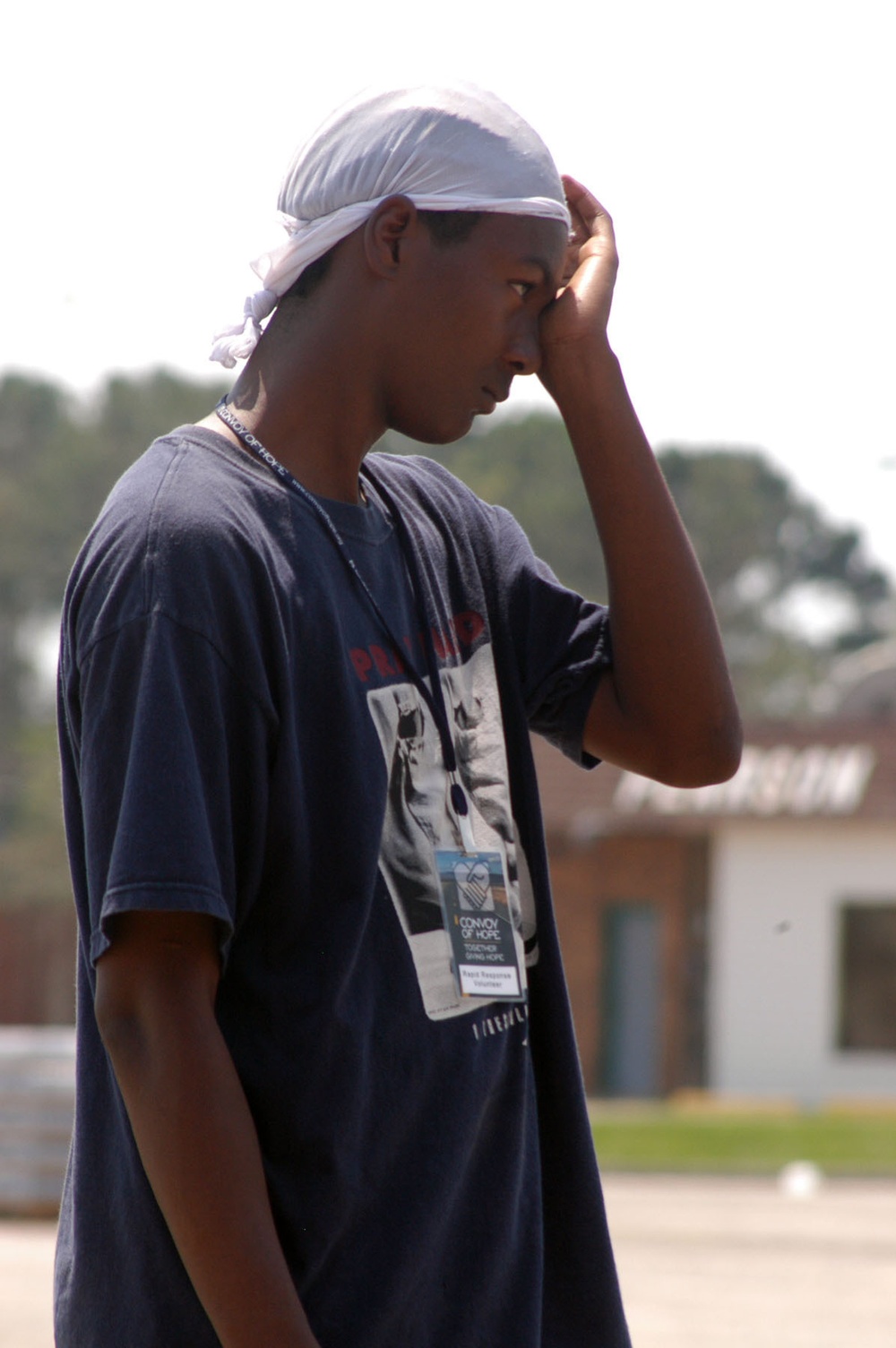 A civilian volunteer relief worker