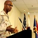 Col. Robert Kendrick speaks during a change of command ceremony