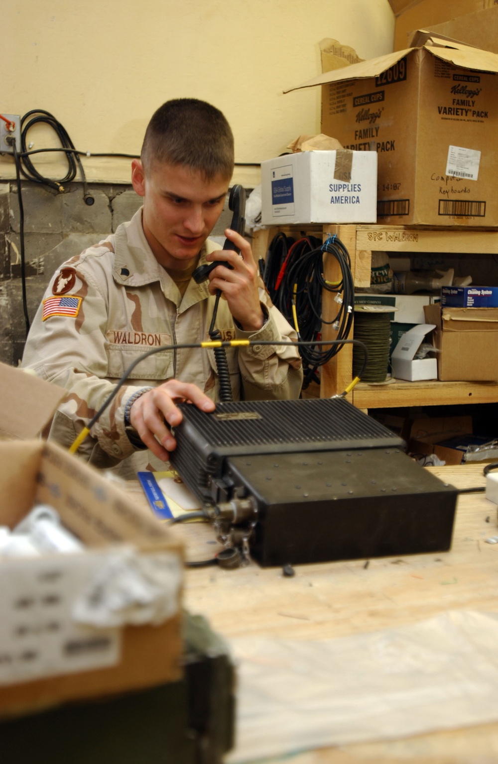 Spc. Brien Waldron, helps to build, install and repair the Q36s.