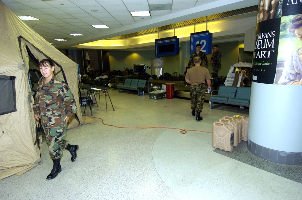 An Army Combat Support Hospital set up inside the Louis Armstrong New Orlea