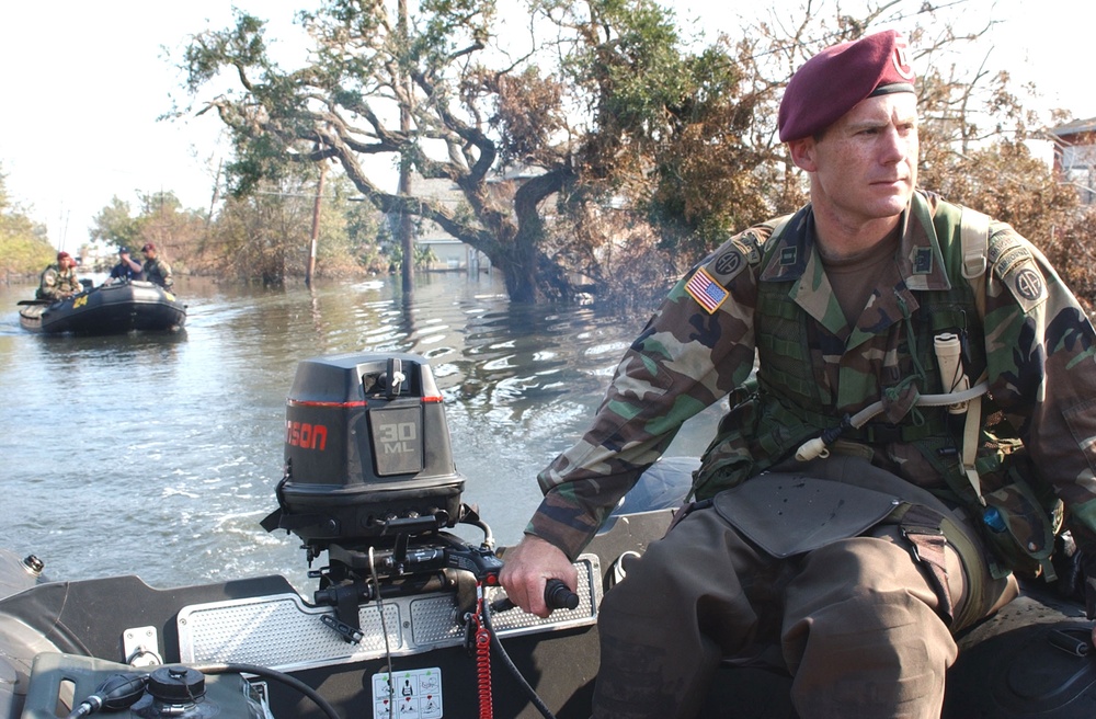 Capt. Joe Gearynavigates his zodiac-boat search and rescue team