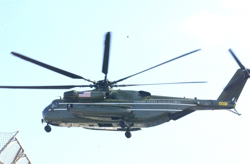 Marine One Transports President Bush to the USS Iwo Jima