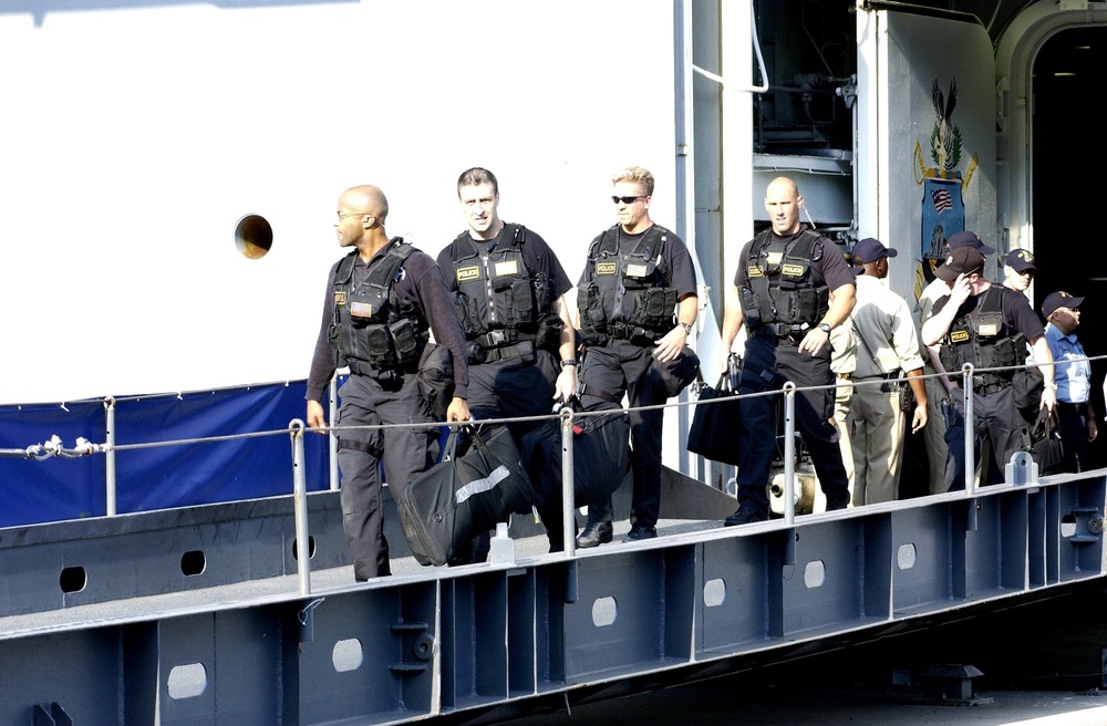 Police Officers Leaving the USS Iwo Jima.