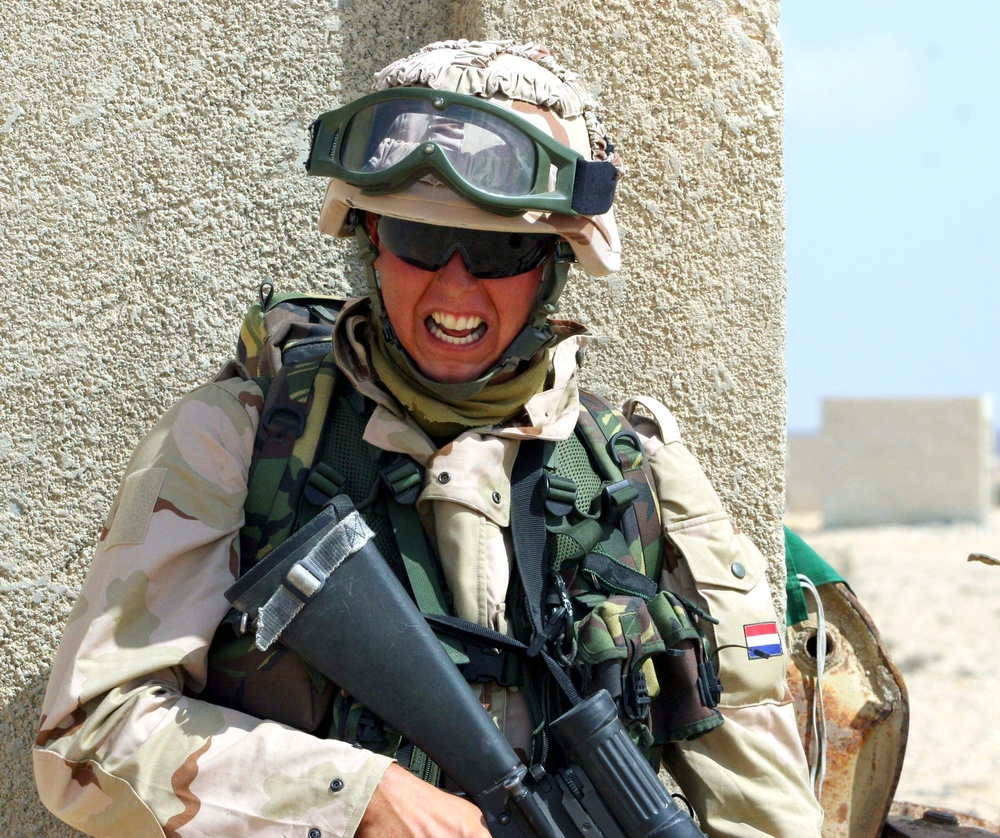 A Dutch Soldier participates in an urban assault exercise