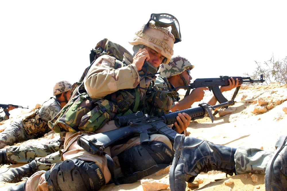 A Dutch Army Soldier speaks on a radio