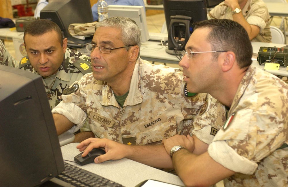 Egyptian and Italian Officers Work on a Command and Control PC Program