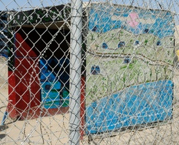 Decorated buildings at Abu Ghraib