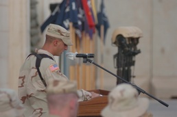 Spc. Nathan Parks speaks at a memorial service