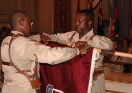 Brig. Gen. Granger, Command Sgt. Maj. Strange case their unit's colo