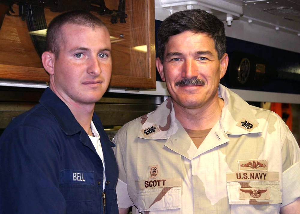 MCPON Scott with Fireman Justin Bell