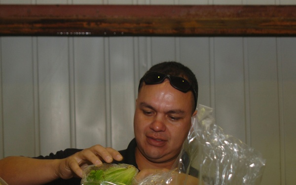 Sgt. 1st Class David Villa Inspects a Bad Patch of Lettuce