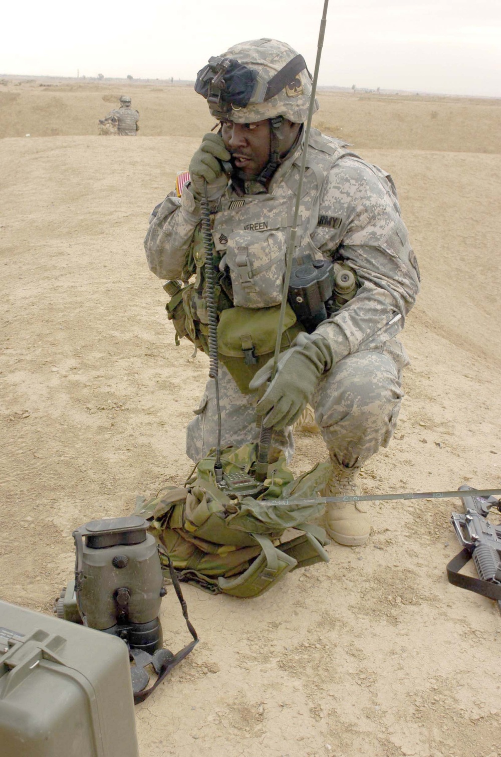 A fire support specialist conducts a radio check