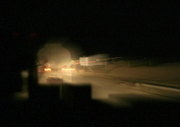 Through windshield of a "gun truck"