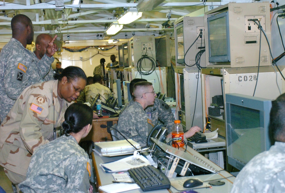 Third U.S. Army Soldiers man the command shelter