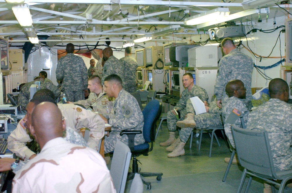 Third U.S. Army Soldiers man the command shelter