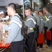 Soldiers wait in line for breakfast