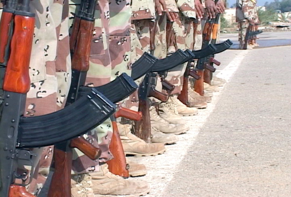 Iraqi Army Soldiers stand in formation