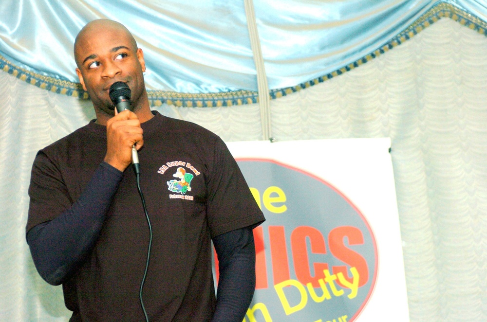 Comedian Warren B. Hall Performs for the Troops