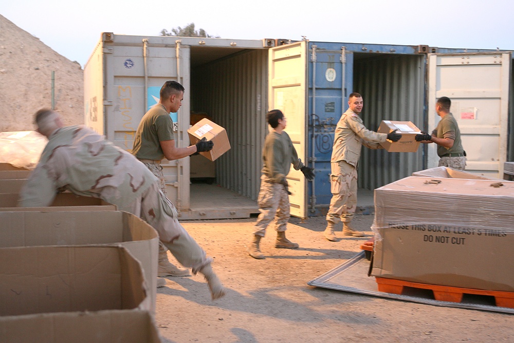 The 1st Marine Logistics Group postal distribution center