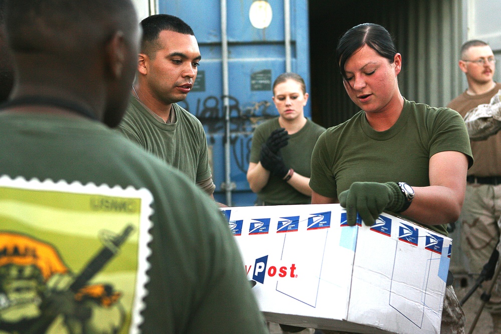 The 1st Marine Logistics Group postal distribution center