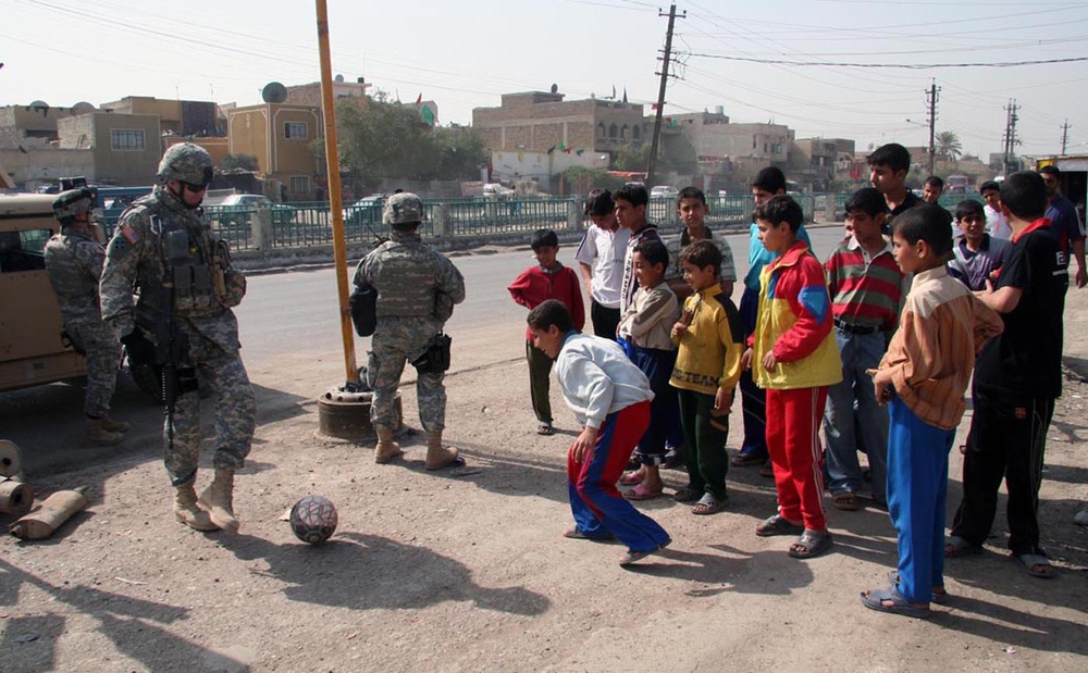 Command Sgt. Maj.  Riling Plays Soccer