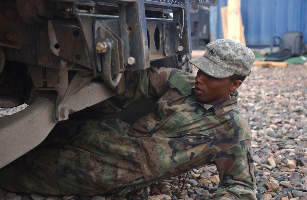 Sgt. Knight bleeds the brakes on a humvee