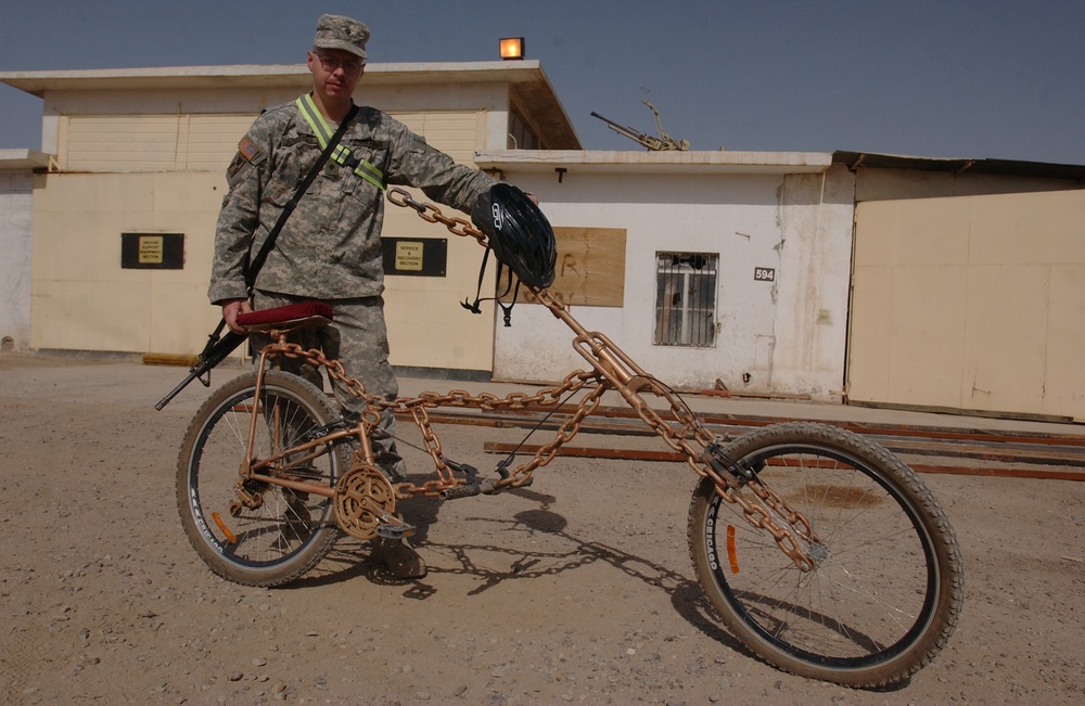 Soldier makes chopper-style bicycle