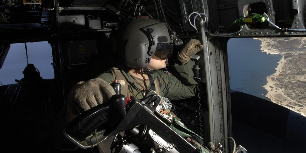 Technical Sgt. Stott checks a MH-53M IV Pave Low helicopter