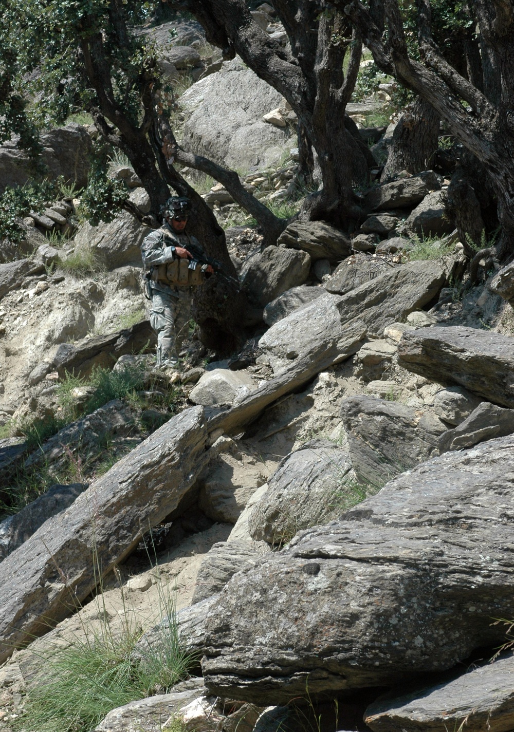 Soldiers Negotiate Mountainous Terrain on Patrol