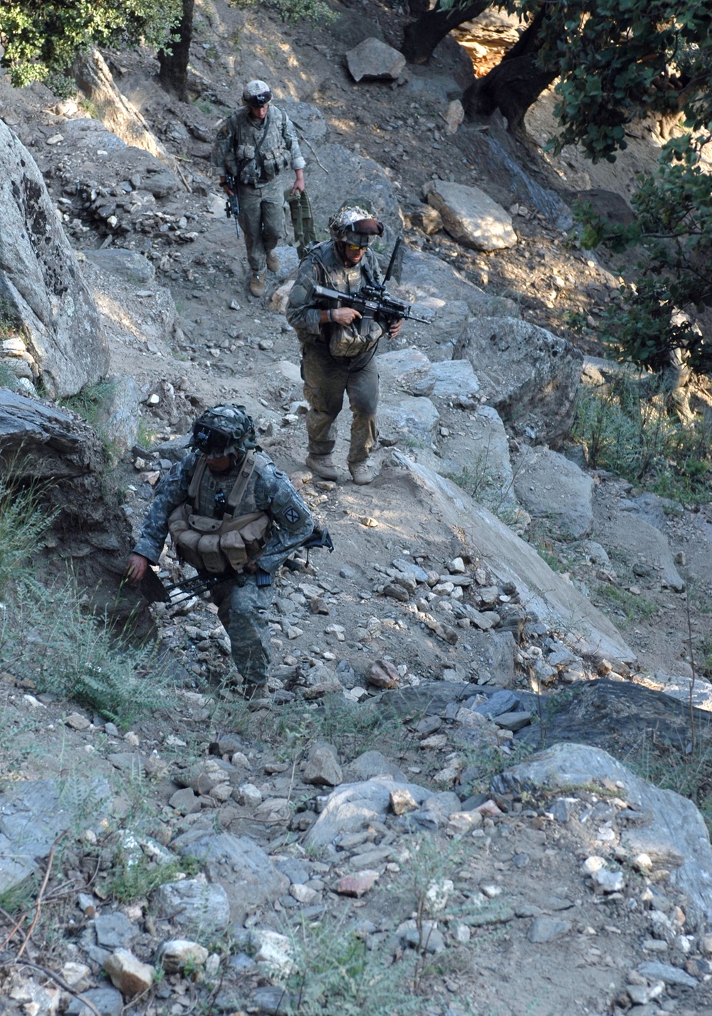 Soldiers Negotiate Mountainous Terrain on Patrol