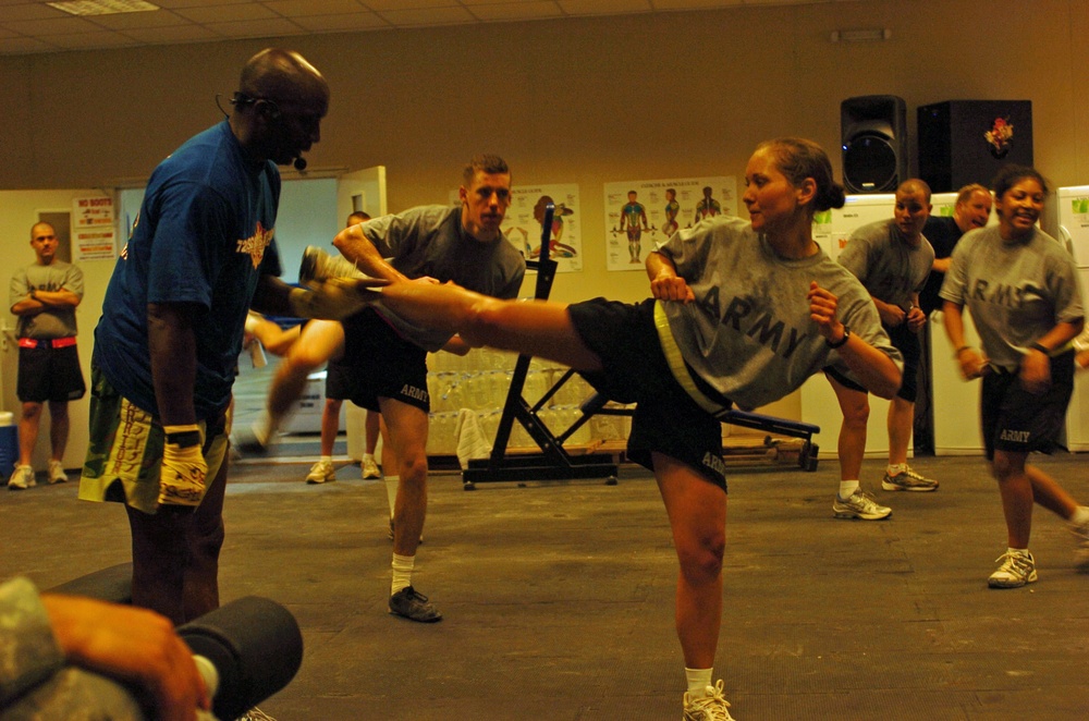 Billy Blanks teaches Tae Bo to soldiers