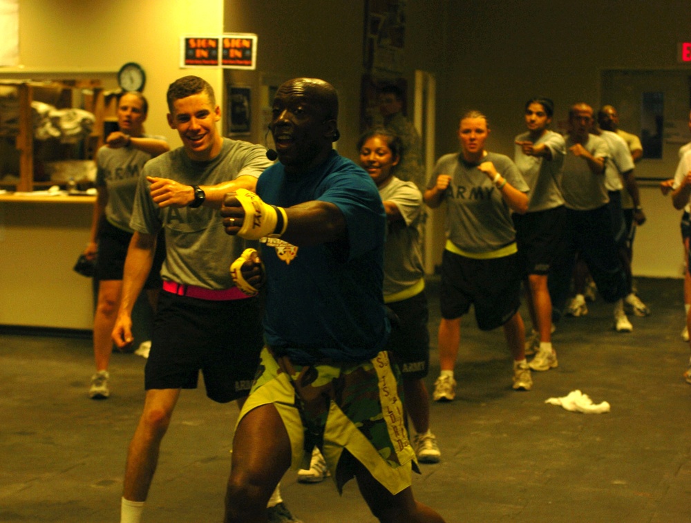 Billy Blanks teaches Tae Bo to soldiers