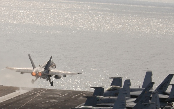 F-18 Hornet launches from USS Eisenhower