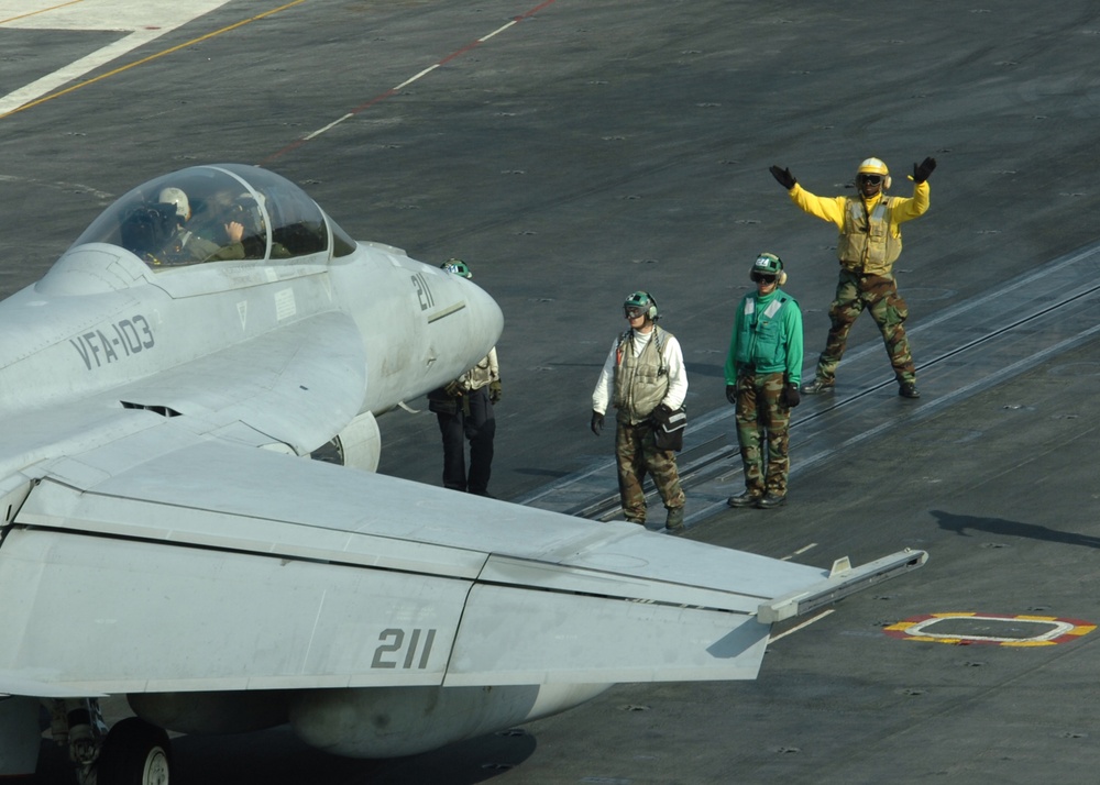 F-18 Hornet Prepares for Launch From USS Eisenhower