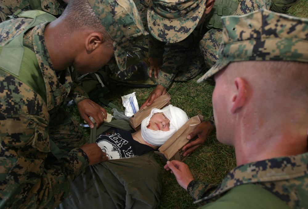 Okinawa Corpsmen Put to Battle Skills Test