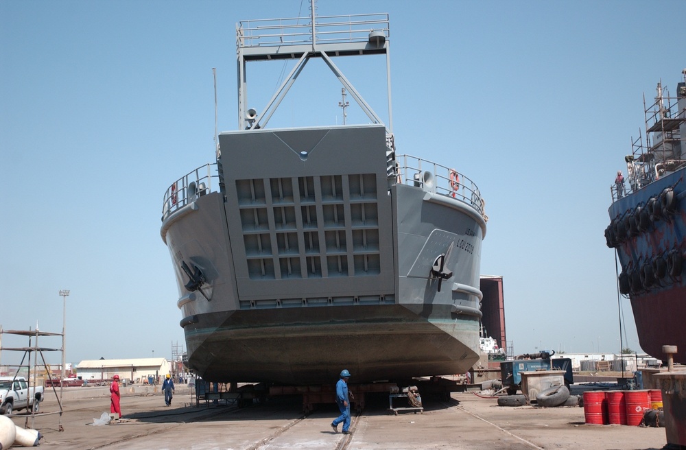 Army Sailors Repair Dry Dock Ship