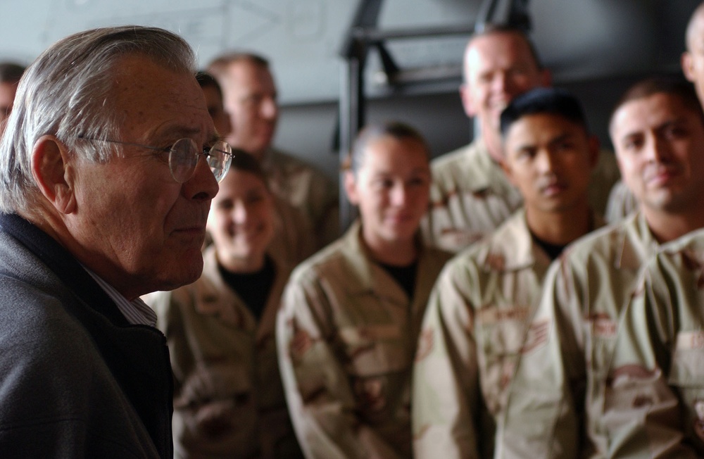 Rumsfeld Visits Troops on Farewell Visit