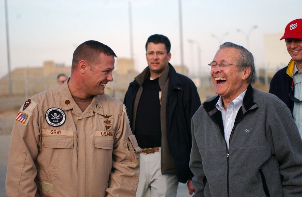 Rumsfeld Visits Troops on Farewell Visit