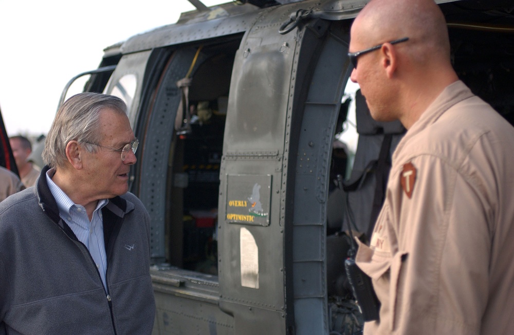 Rumsfeld Visits Troops on Farewell Visit