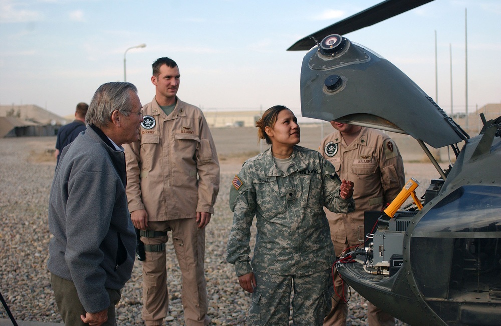 Rumsfeld Visits Troops on Farewell Visit