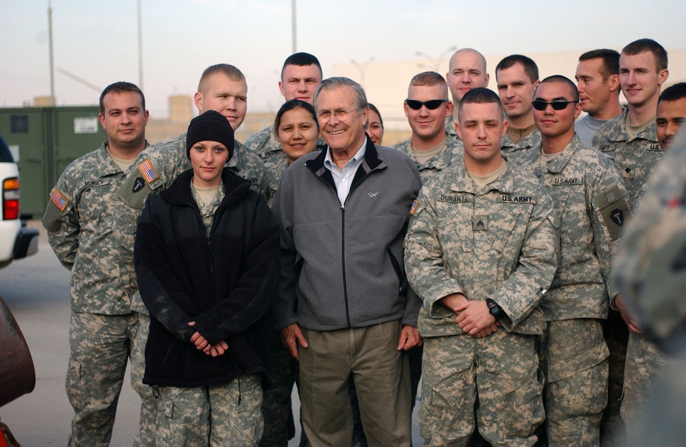 Rumsfeld Visits Troops on Farewell Visit