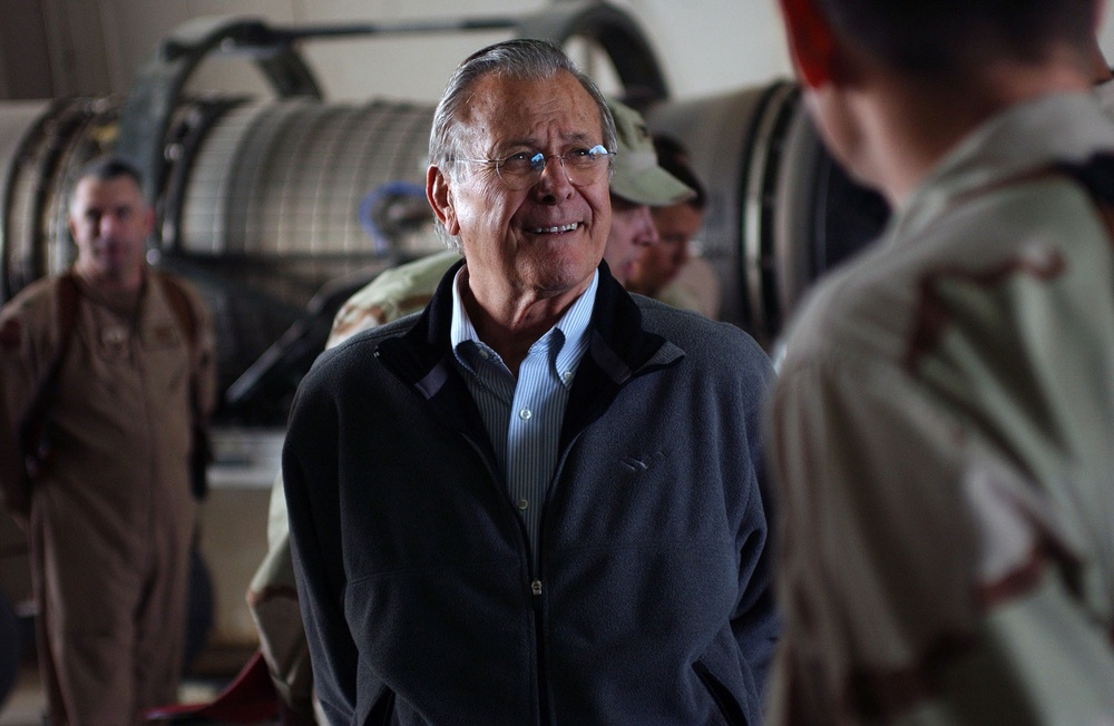 Rumsfeld Visits Troops on Farewell Visit