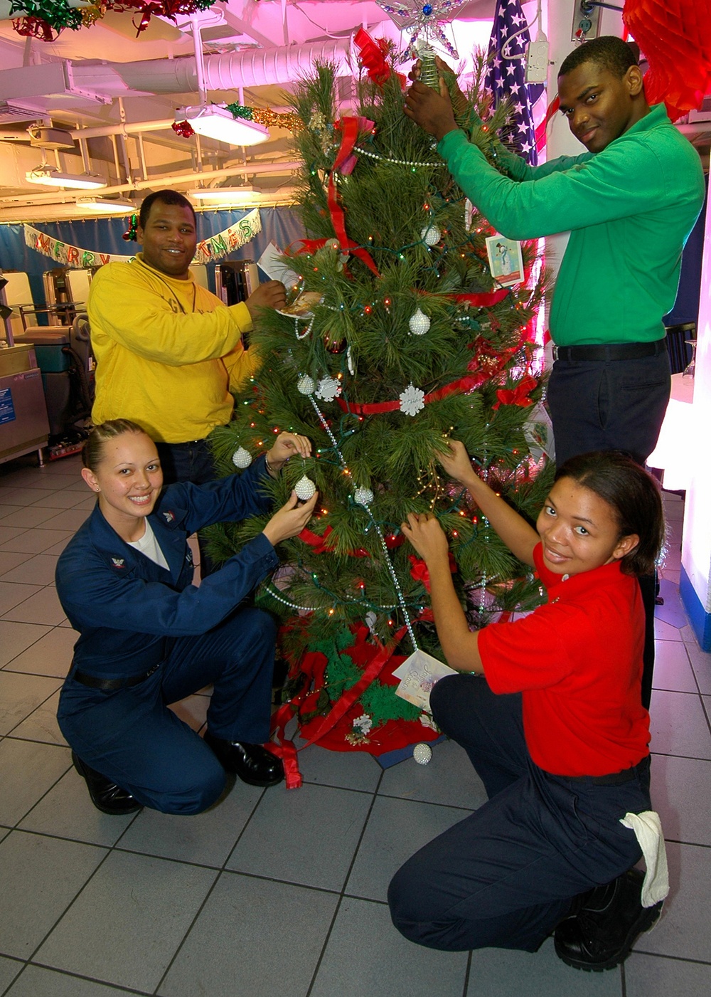 USS Eisenhower Decorates for Christmas