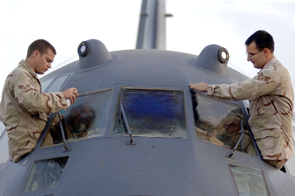 Airmen Prepare an HC-130p for Flight
