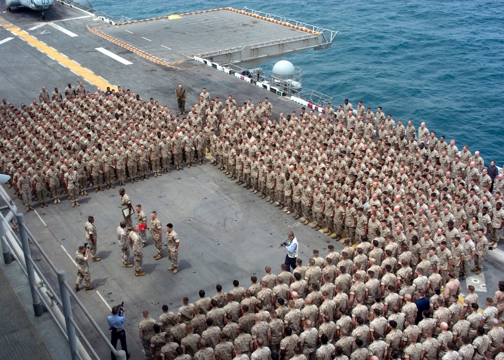 Commandant of the Marine Corps speaks aboard USS Bataan