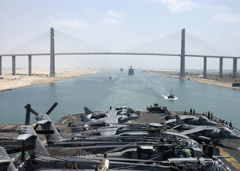 Naval Ships Move Down Suez Canal